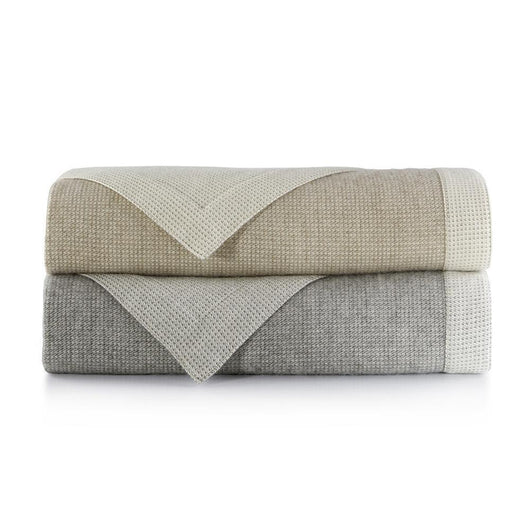 Stack of italian menswear inspired blanket in flint and linen colors