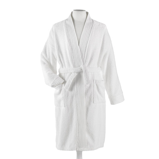 white bamboo bath robe on mannequin