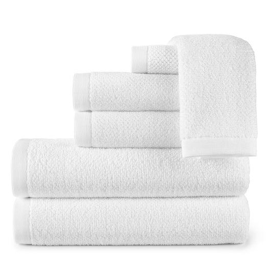 stack of white jubilee cotton bath towels