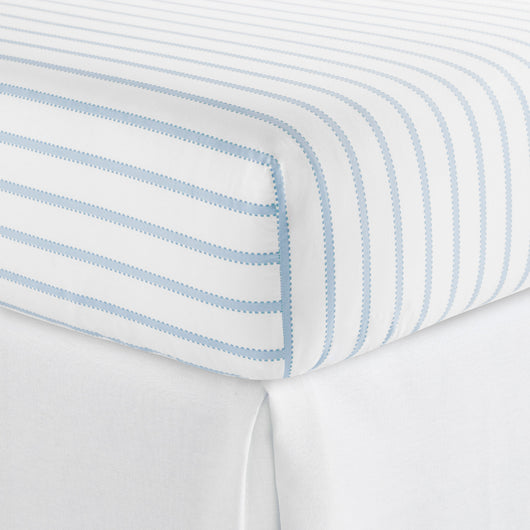 denim blue ribbon stripe percale fitted sheet